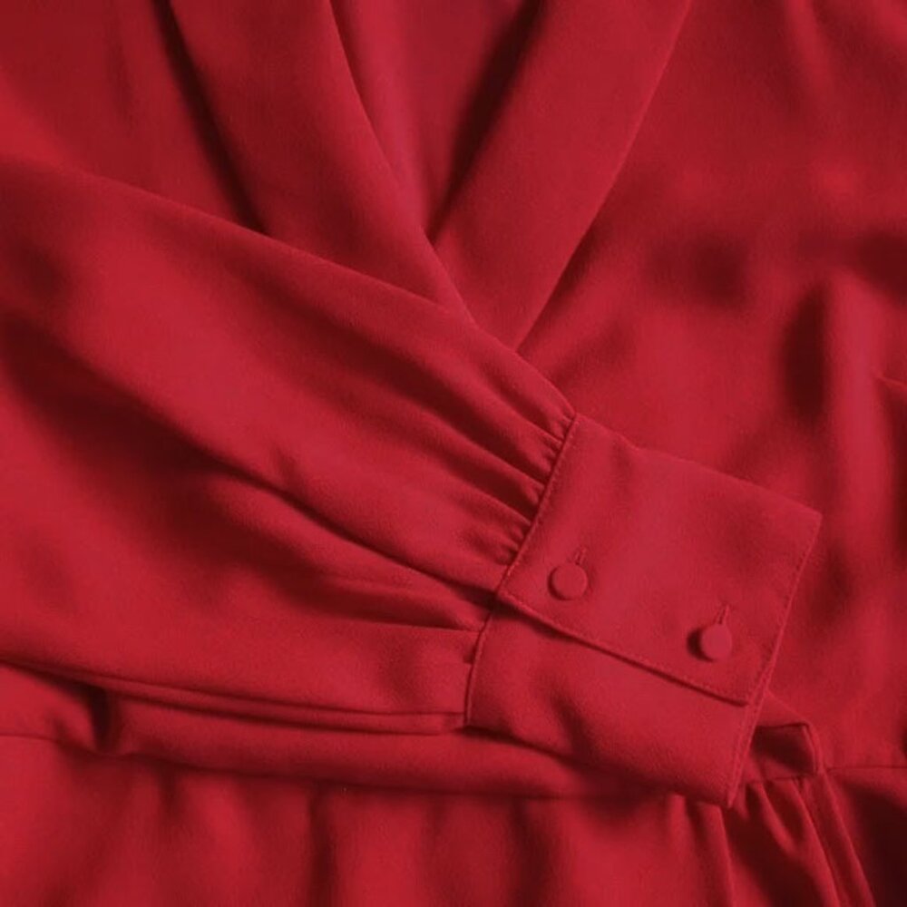 NWOT J Crew Faux Wrap Blouse 0 Red Long Sleeves  50off3 - Picture 4 of 7